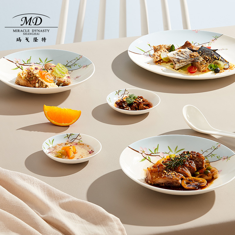 Margolonte Rain Flower Xuan Home Flat Pan Soup Dish Soup Bowl of Bubbling Noodles Bowl bowls Tableware Sets Single Modern Flowers