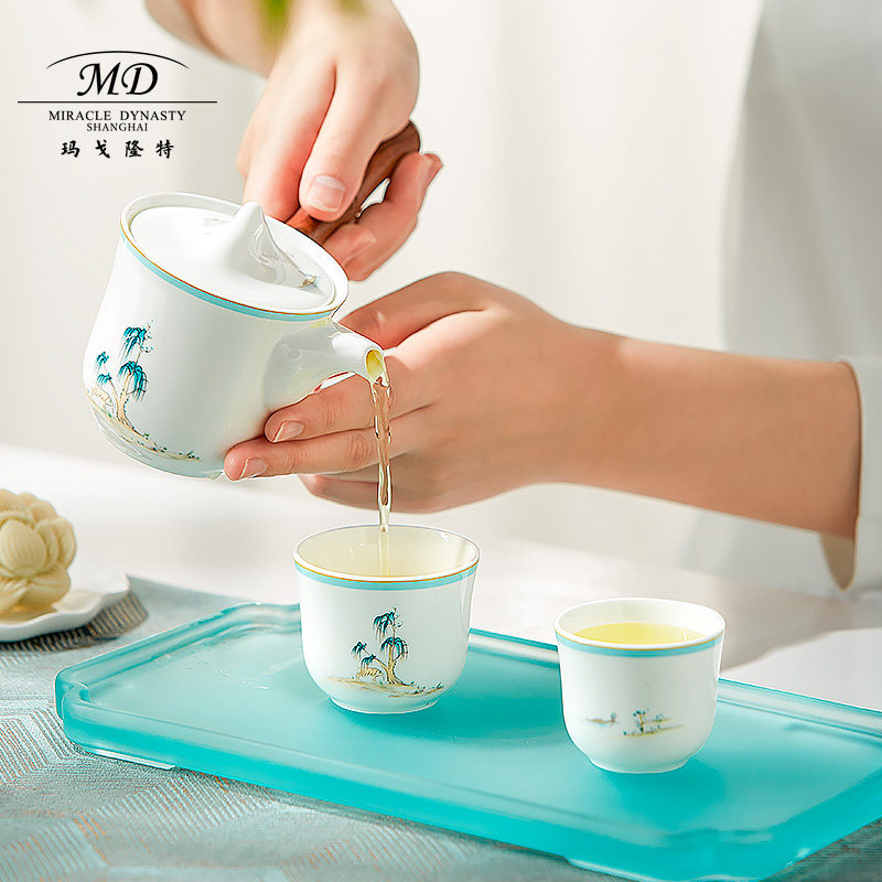 Margolonte bone porcelain home Gongfu tea with West Lake Feast 4 heads One pot Two glasses of portable travel tea set group