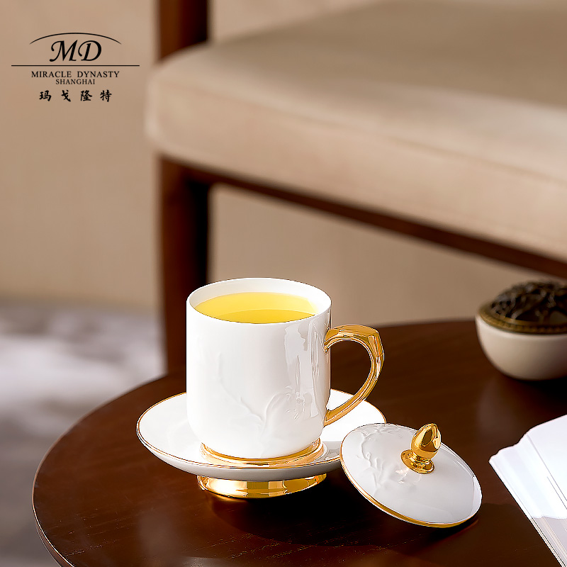 Margolonte jade Hall Fugui Relief Jade Land cover cup Home with disc Mark Cup Gift Box Packaging