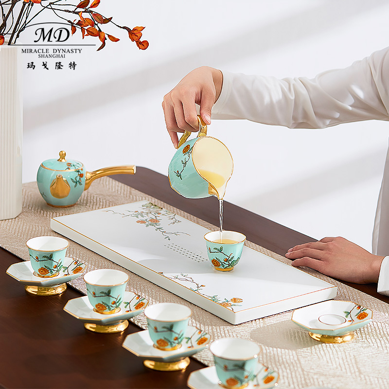 Margolonte Jade Hall Rich 21 Head generous and no summery tea set 6 people for home Gongfu tea furniture Set gift box