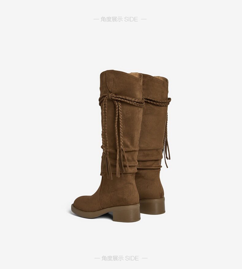 Западные Boots 百思图2025冬季新款时尚复古西部靴堆堆长靴粗跟女高筒靴b9200dg5 BASTO
