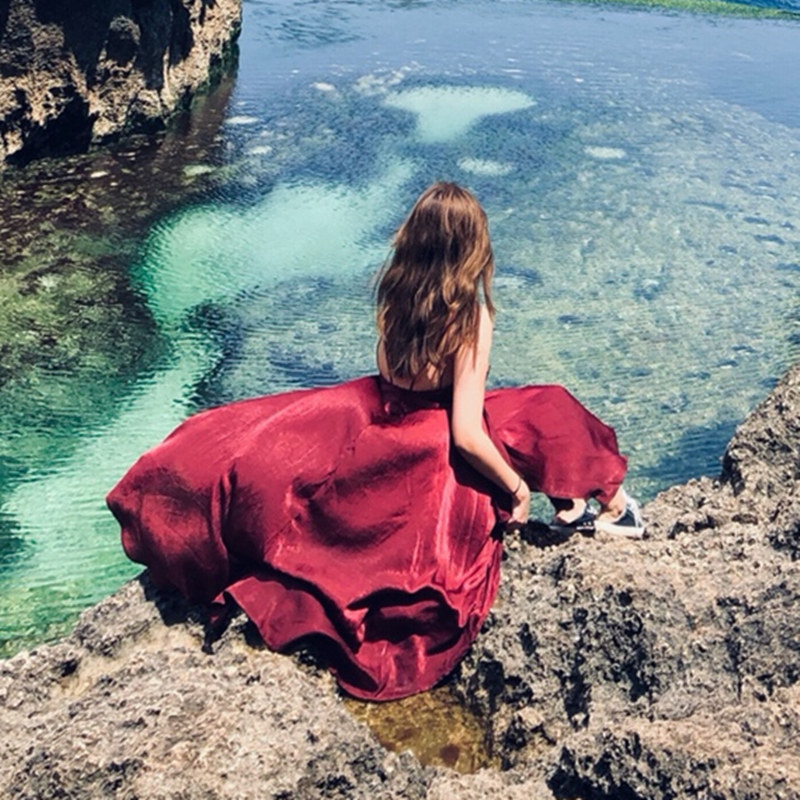 Beach dress 2020 new superfairy seaside holiday foreign dress Dew Back Harness long dress Women Travel Photographed Dress