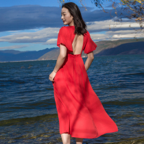 Red Beach Dress Woman Summer 2019 New Beach Long Dress Bohemian Dress Sanya Seaside Holiday Skirt
