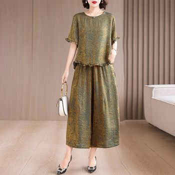 Xiangyunsha silk suit ເສື້ອທີເຊີດແມ່ຍິງເທິງຍອດດອກກຸຫລາບ