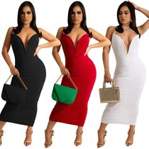 New fashion sexy tight suspender V-neck split dress women