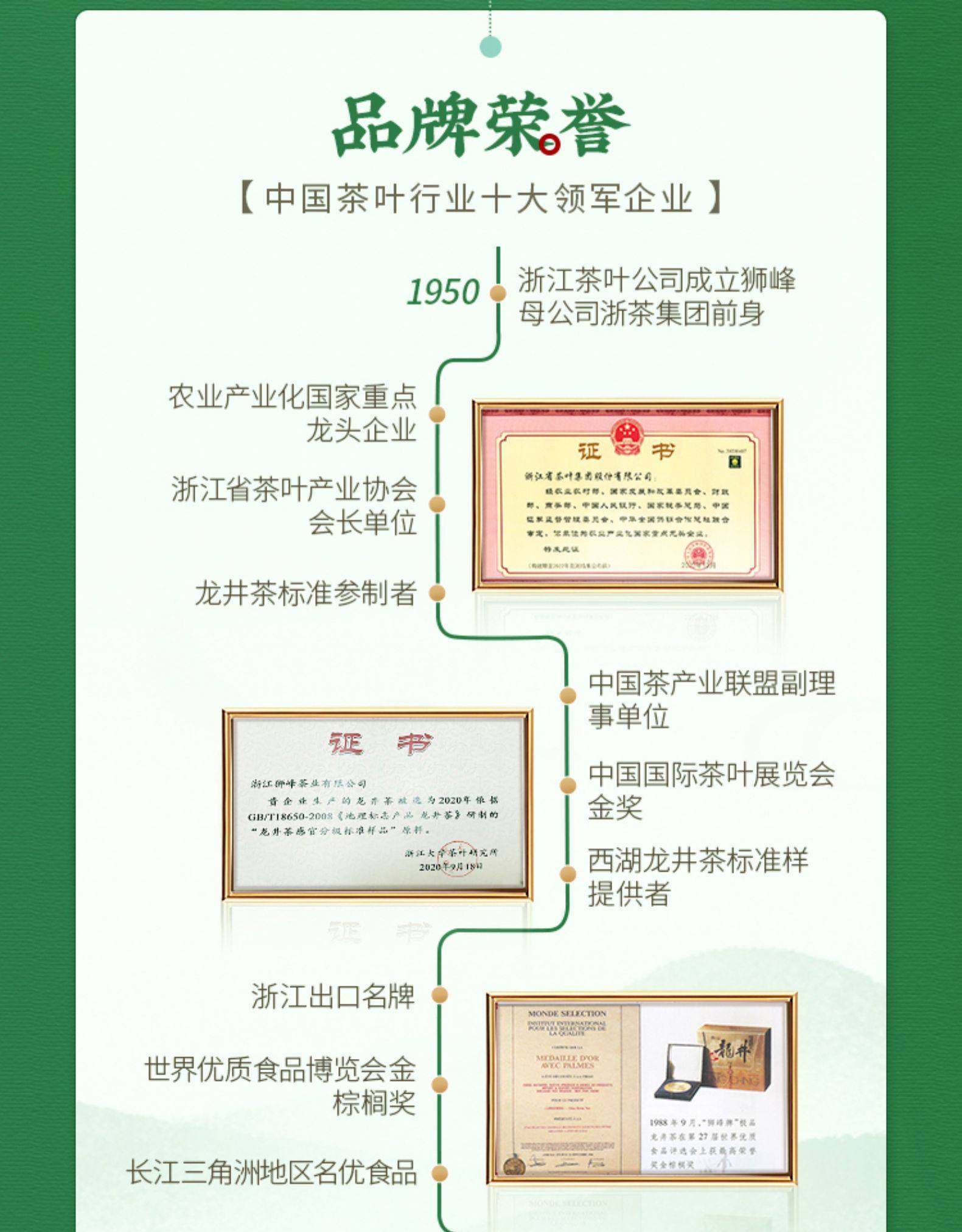狮峰 2022年新茶 明前特级西湖龙井茶礼盒装 250g 天猫优惠券折后￥238包邮（￥369-131）赠青瓷杯