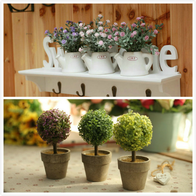 4 Q Prints Mini Potted Flowers Small Bonsai Desk Fake Flowers Green Plant On-board Decorations Hem