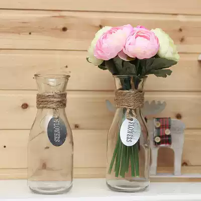 Flowers Glass Vase European style small mouth Transparent hydroponic flower Dining table Floral desk Decorative flower