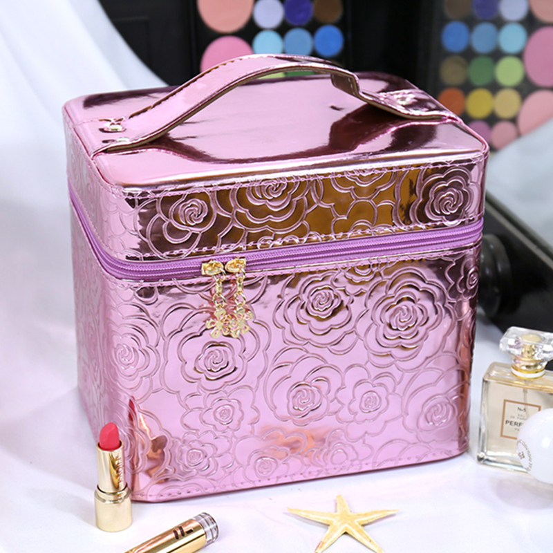 Makeup Bag Woman Large Capacity Double Band With Mirror Bright Face Makeup Case Portable Cosmetics Containing Bag Small Number Portable