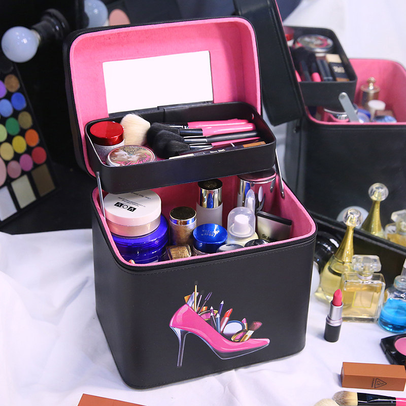 Makeup Bag Large Capacity Portable Trumpet Korea Minima Cosmetic Containing Box Cute Teenage Girl Hearts Hand Makeup Boxes