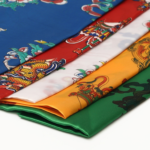 Medium-Sized Five-Color Printed Hada with Eight Auspicious Symbols, Extended and Widened, for Offering to the Guru, Large Hada Ornament