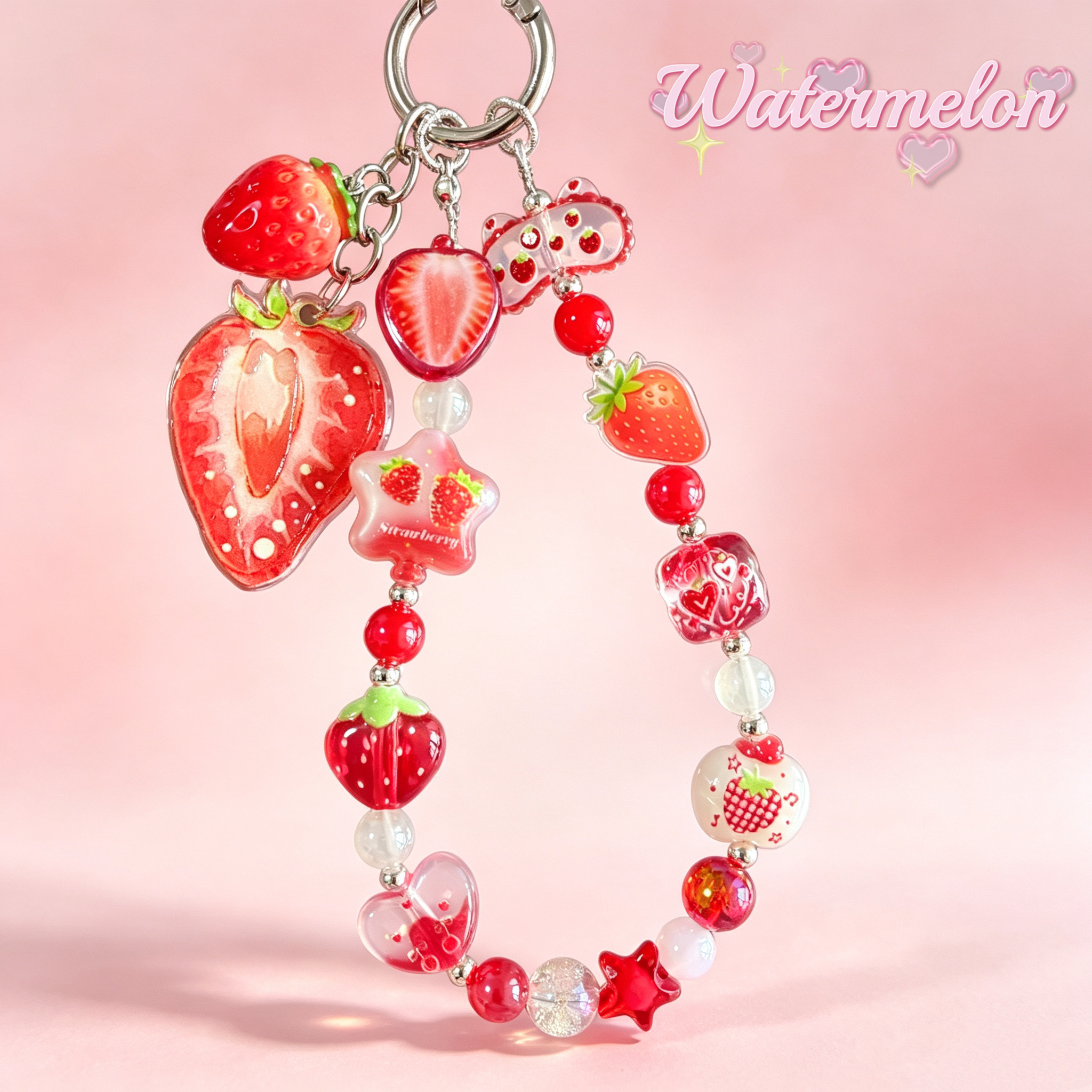Watermelon Original Fruit Series Strawberry Embossed Silk Translucent Phone Chain Keychain Bag Pendant Gift