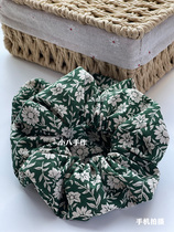 (Handmade by Xiaoba) Korean imported retro green floral handmade large intestine hair ring ins style high-end hair rope