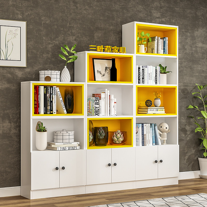 Simple bookshelf color lattice cabinet children's combination cabinet custom bookshelf students use bookshelf floor shelf bookcase
