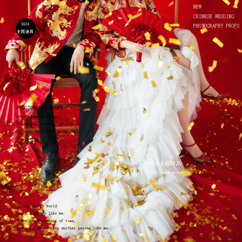 New Chinese Wedding Dress Photography Props Gold Bright Sheet Paper Ancient Dress Shooting Hand Sprinklers Color Photocopy Paper Gold Bars Wedding Festive Spray Paper