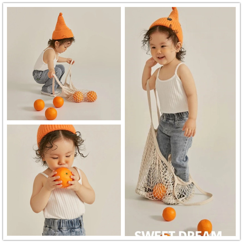 New child minimalist Write True Photography props Imitation Orange Small Fresh Photo Creative Weave Mesh Pocket Shopping Bags
