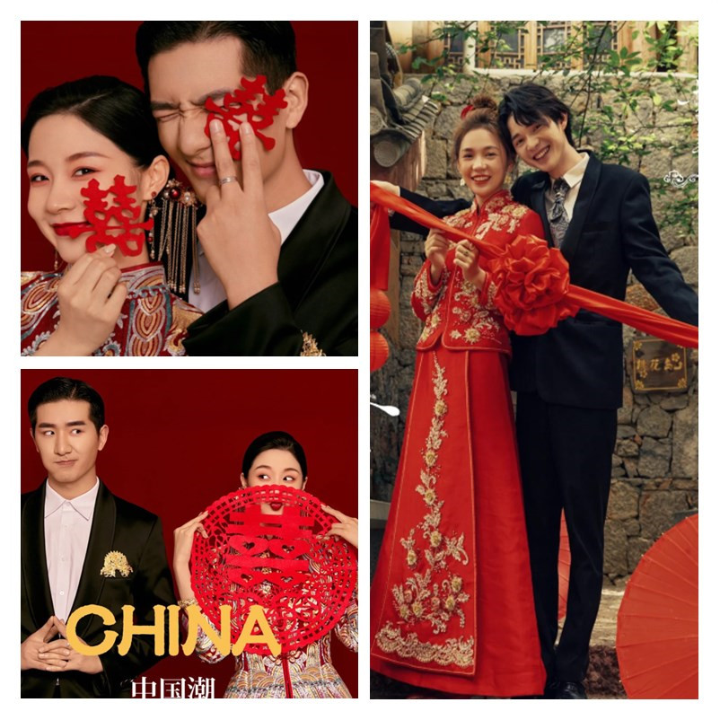 Ancient Clothing Props Unwoven Cloth Red Mini Xiaoxi Chinese Wind show and Wedding Photography Red Embroidered Ball Hand Holding Folding Fan
