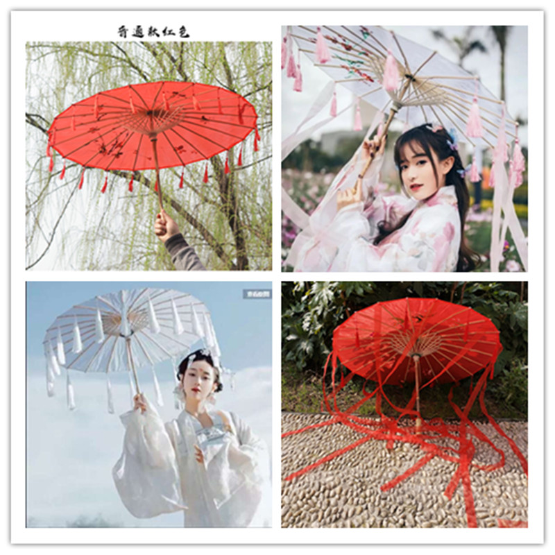 Gufeng Handmaid streaming Su Ribbon Yarn Ancient Dress Female Flower Umbrella Flowers City Cos Red Umbrella Action Rover Oil Paper Umbrella Photo Prop Umbrella