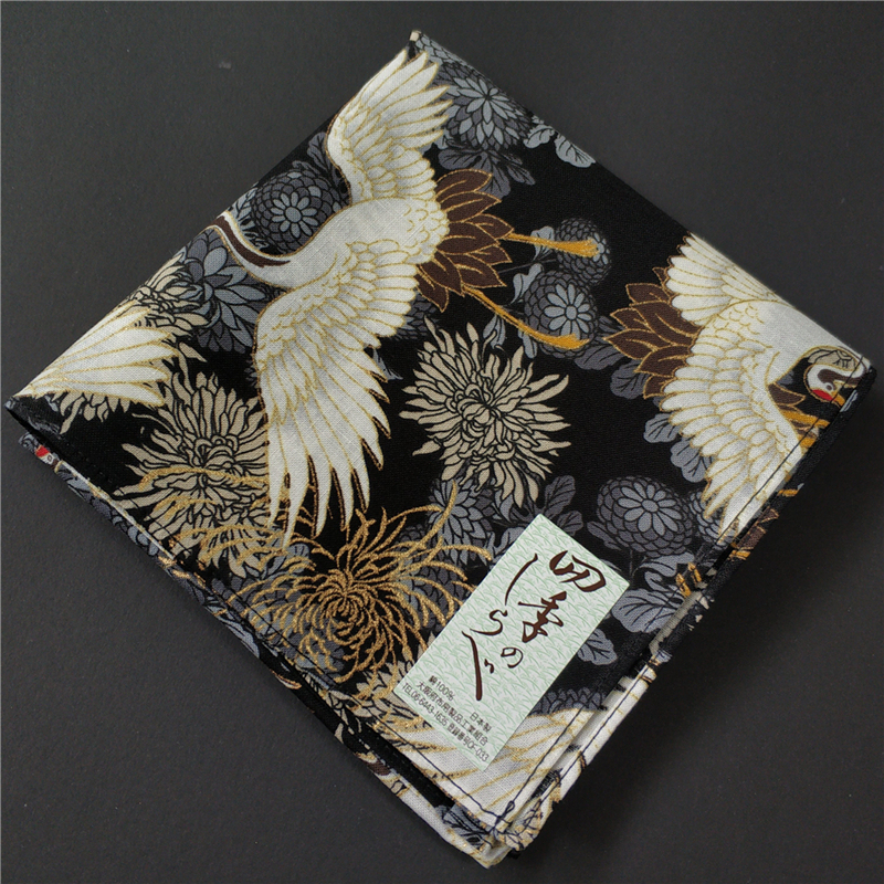 53cm Japanese-Made Imported Pure Cotton Large Handkerchief for Men and Women, Square Towel, Japanese Style Furoshiki with Crane, Kirin, and Samurai Designs