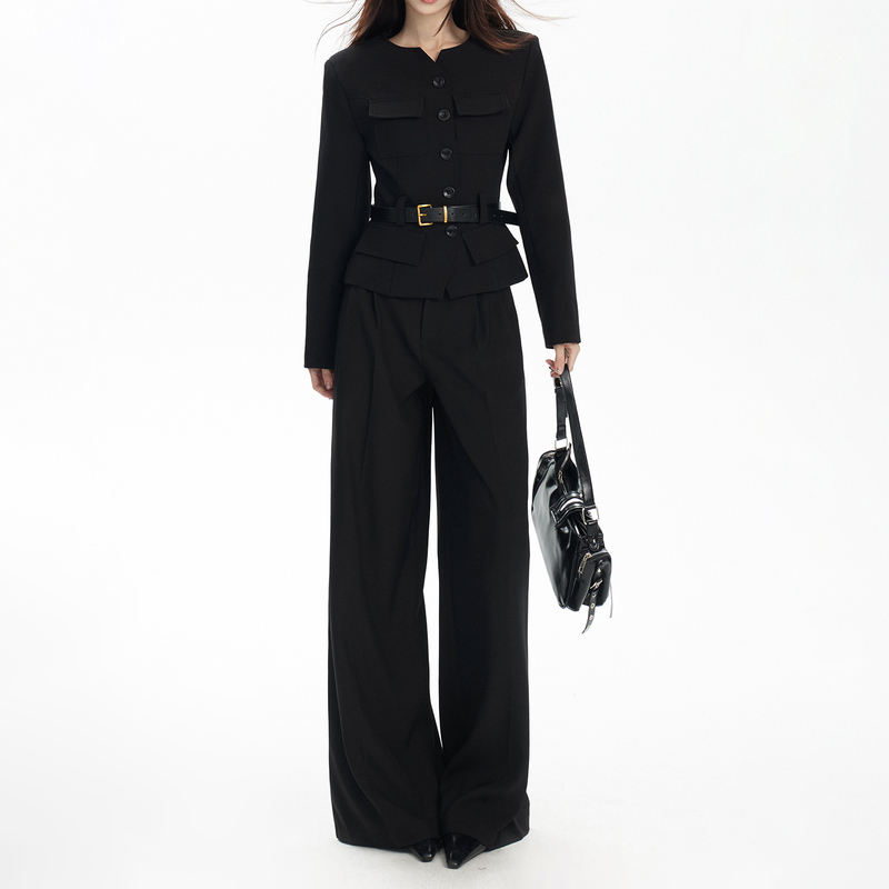 Black Commuter Suit Set for Women 2026 Autumn New Blazer Loose Straight Wide-Leg Pants Two-Piece Set Black Commuter Suit Set for Women 2026 Autumn New Blazer Loose Straight Wide-Leg Pants Two-Piece Set