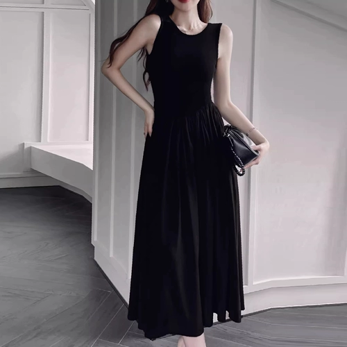 Весенний черный жилет, приталенная длинная юбка, корсет, платье с рукавами без рукавов, в корейском стиле, изысканный стиль, А-силуэт