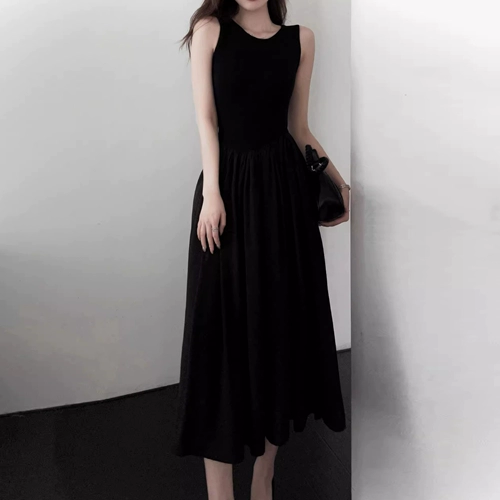 Весенний черный жилет, приталенная длинная юбка, корсет, платье с рукавами без рукавов, в корейском стиле, изысканный стиль, А-силуэт