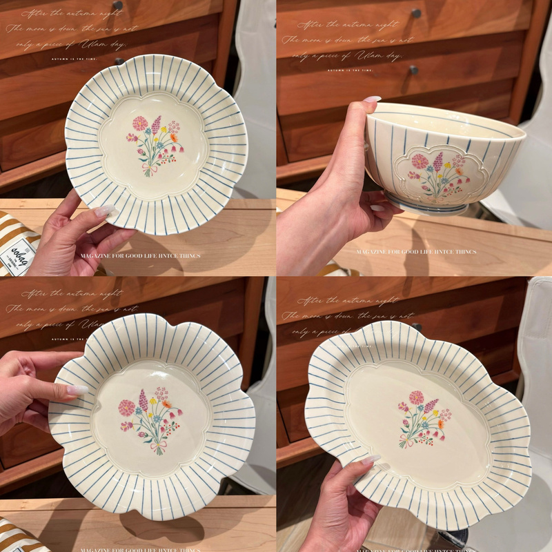Taoxi Retro Striped Floral Ceramic Tableware Set Exquisite Household Small Bowl Soup Plate Dessert Plate Housewarming Gift Taoxi Retro Striped Floral Ceramic Tableware Set Exquisite Household Small Bowl Soup Plate Dessert Plate Housewarming Gift