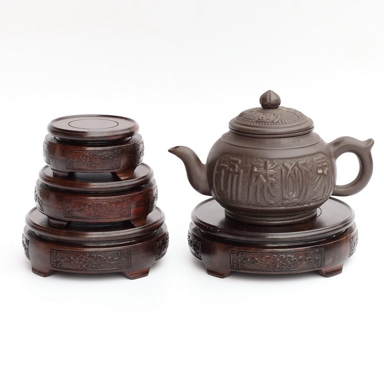 Red Wood Chite Emerald Purple Sand Pot Jade Instrumental Solid Wood Base Black Catali Wood Engraving Handicraft Swing to Wooden Racks