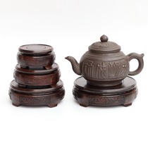 Mahogany stone Jade Purple sand pot Jade solid wood base Black Azusa wood carving crafts ornaments wooden frame bracket