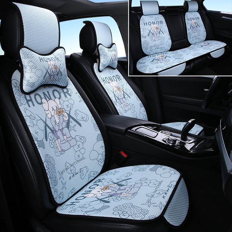 Car Ice Silk Cushion Summer Cool Cushion Breathable Non-slip Cartoon Pikachu Three-piece Set Cute Ladies Wrapped Seat Cushion