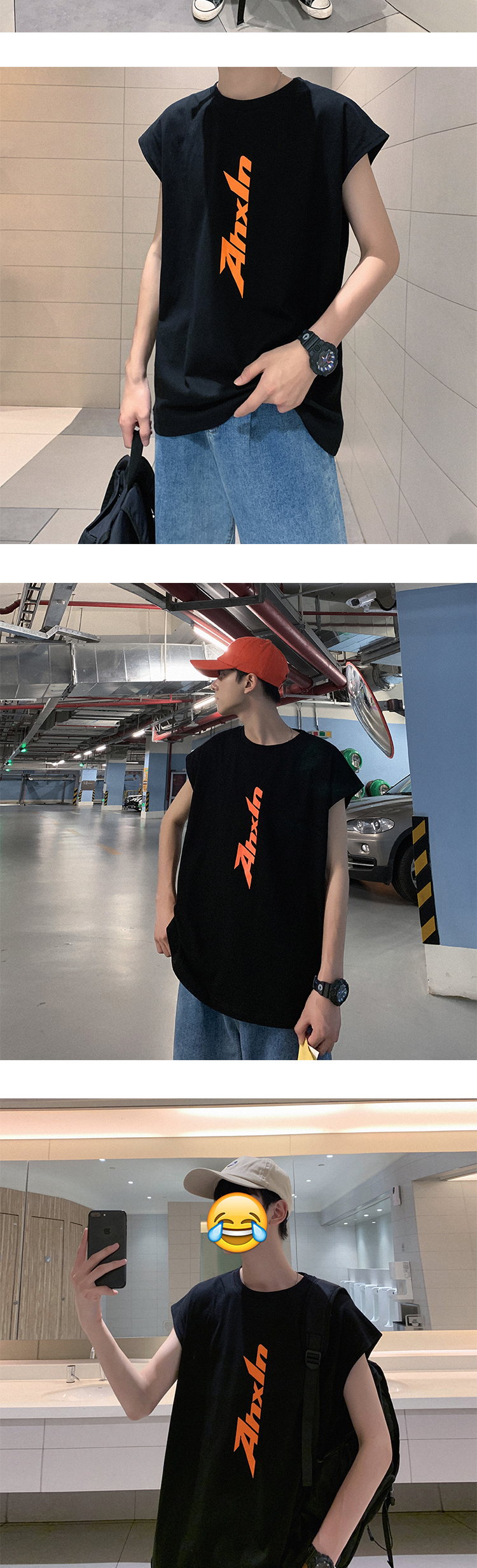 Mùa hè phiên bản Hàn Quốc của áo vest cổ tròn lỏng lẻo áo thun nam đẹp trai hip-hop đường phố vest thể dục - Lót ao ba lo nam