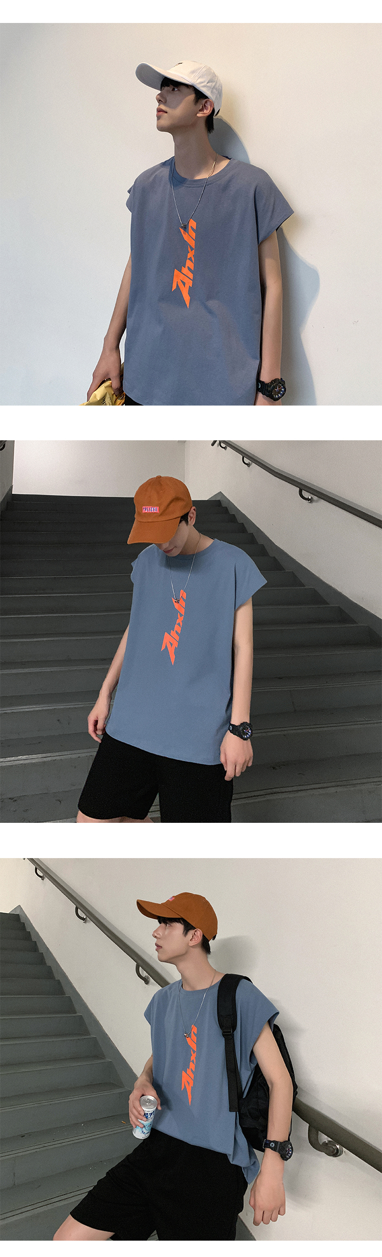 Mùa hè phiên bản Hàn Quốc của áo vest cổ tròn lỏng lẻo áo thun nam đẹp trai hip-hop đường phố vest thể dục - Lót ao ba lo nam
