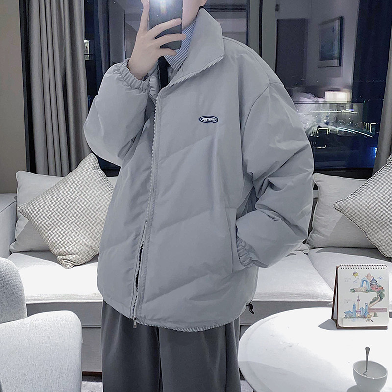 Winter solid color stand collar port wind pressure line men's handsome white duck down lightweight profile net red down jacket student short