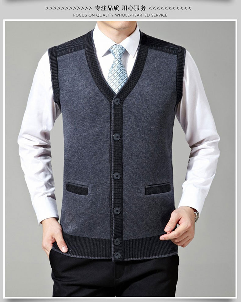 Mùa đông ấm vest vest vest cashmere áo len nam trung niên len cộng với nhung dày phía dưới vest áo vest đen
