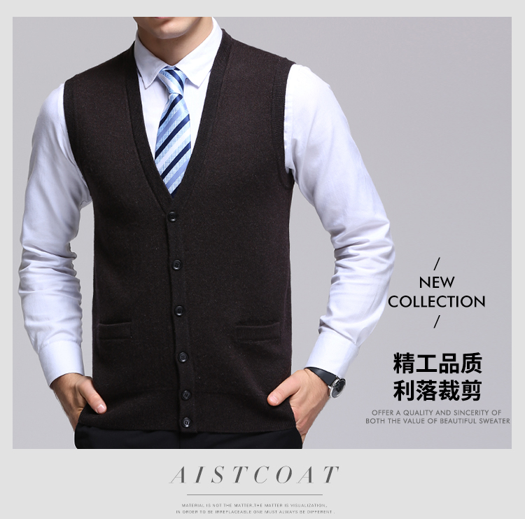 Mùa thu và mùa đông áo len mới nam ấm áp Ordos thành phố không tay đan áo len đan vai cashmere áo khoác len dáng dài hàn quốc