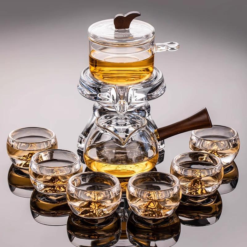 Thickened New Automatic Glass Tea Set for Home Use, Lazy Tea Brewing Gadget, Office Anti-Scalding Graphite Tea Pot