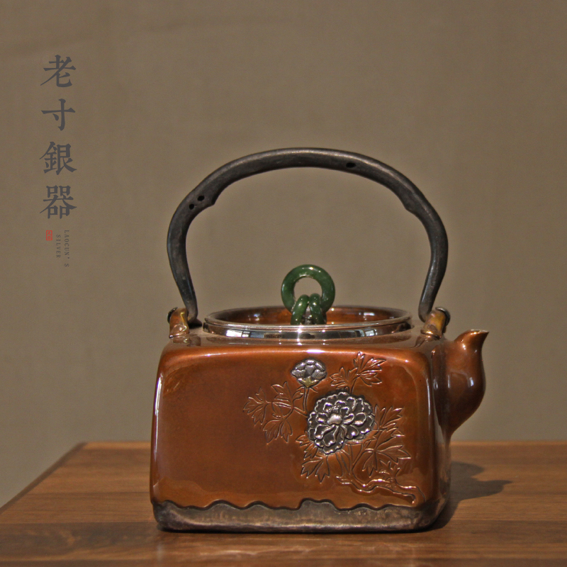 Silver pot Copper package silver pure handmade 999 kettle Silver teapot A copper package silver pot Sterling silver tea pot household