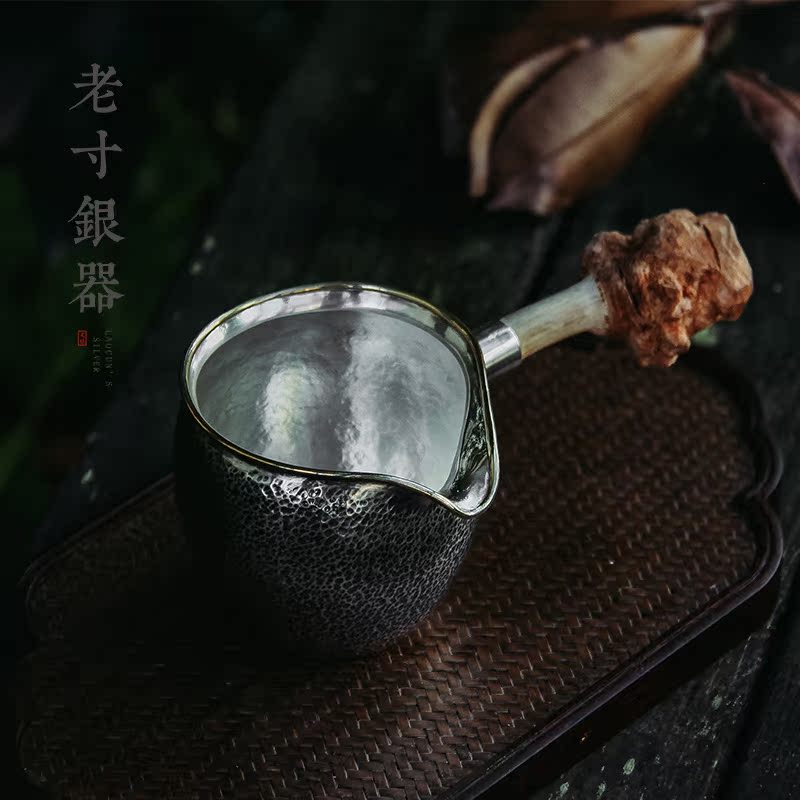 Sterling silver fair cup tea leak set S999 Sterling silver handmade hammer pattern fair cup tea sea Kung Fu tea with tea separator