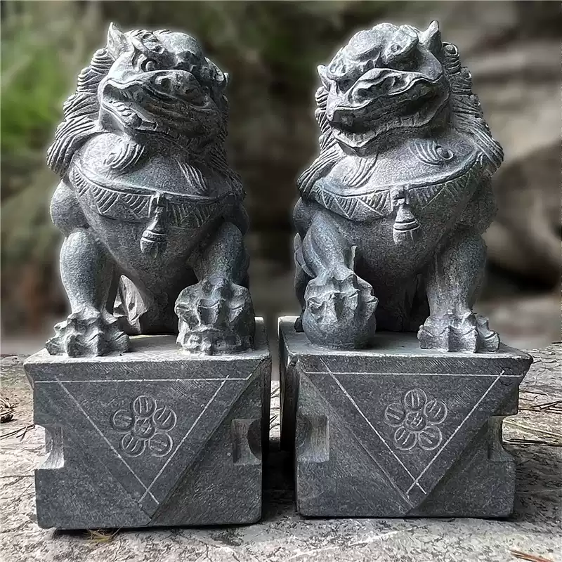 石雕獅子公母一對石獅子看門鎮宅小石獅天然原石青石石頭門口擺件-淘寶