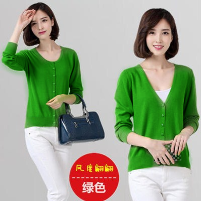 Mùa xuân và mùa thu bên ngoài mã lớn một màu cardigan v cổ áo của phụ nữ áo len lỏng áo khoác áo len mỏng