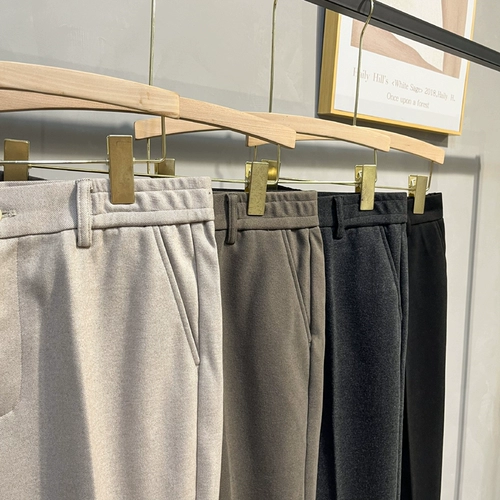 Шерстяные демисезонные мужские универсальные штаны, увеличенная толщина, свободный прямой крой