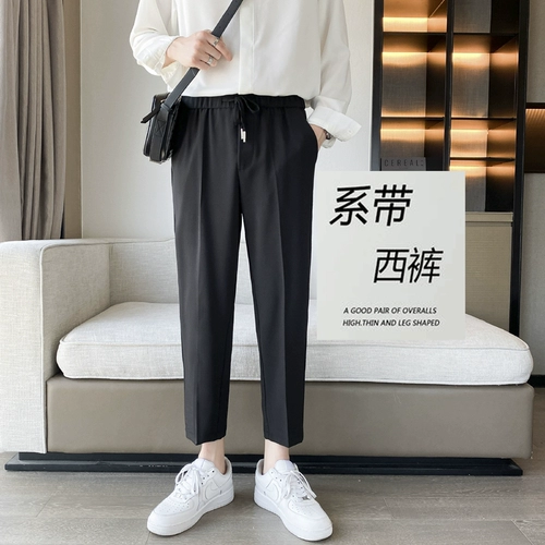 Штаны, костюм для отдыха, осенние, свободный прямой крой, эластичная талия