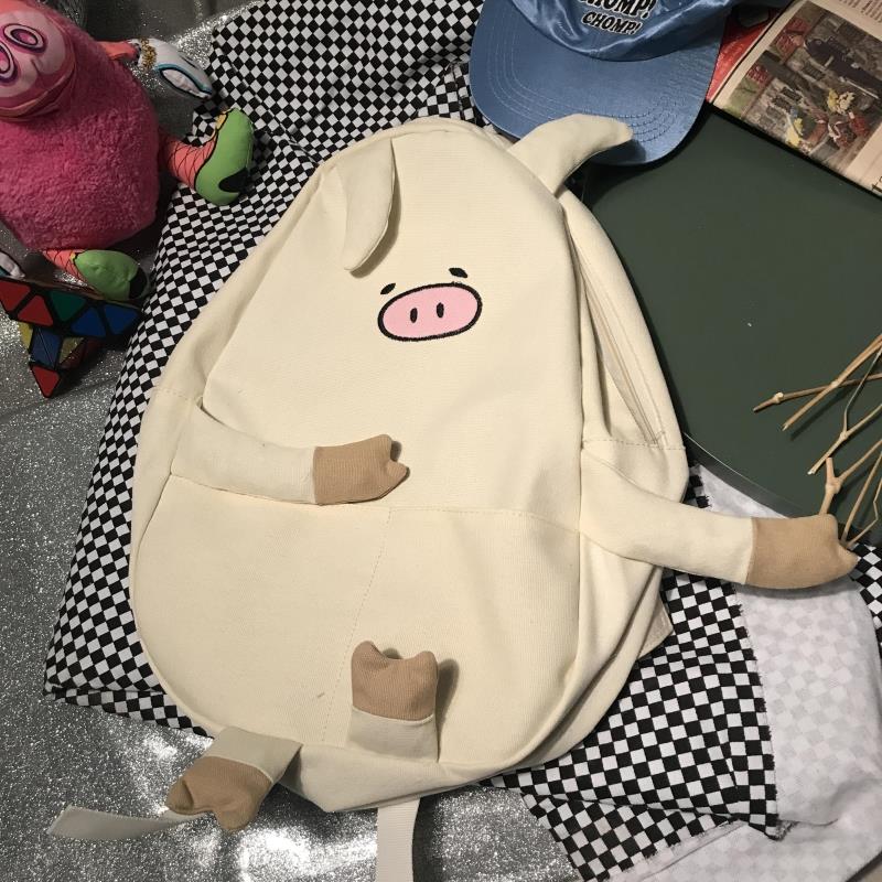 Ba chú heo con siêu dễ thương Hình chú heo dễ thương Canvas đường phố đánh em gái mềm mại balo đi học nam cấp 2