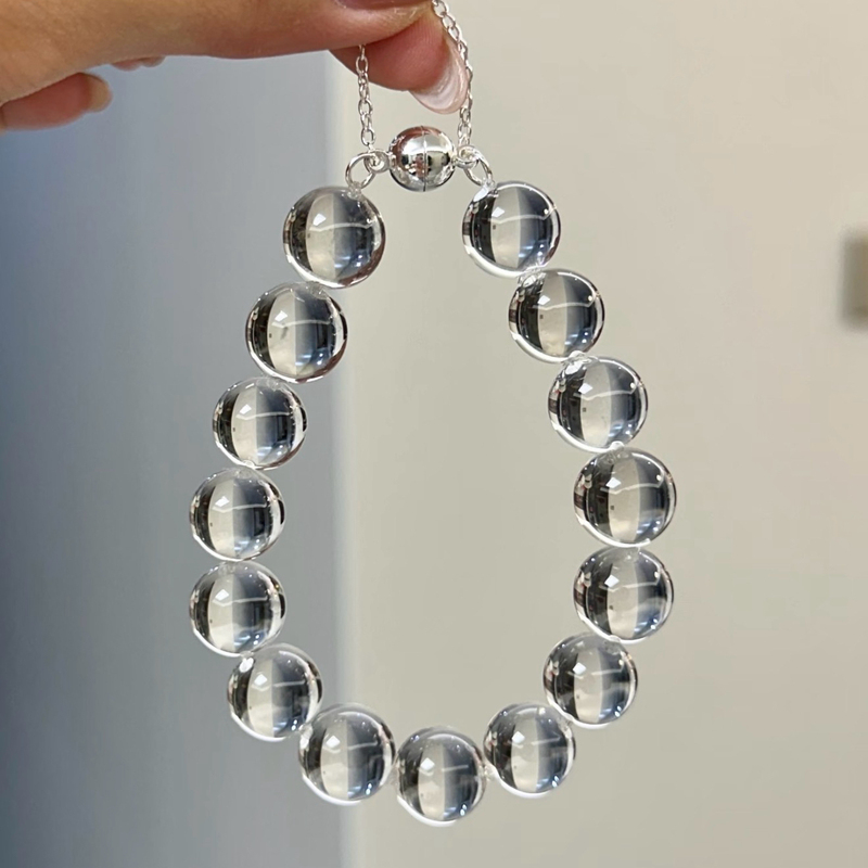 10A Grade Natural Ultra-Clear White Crystal Bull's Eye Bubble Bead Bracelet for Women, Emotional Stability Crystal Beaded Bracelet 10A Grade Natural Ultra-Clear White Crystal Bull's Eye Bubble Bead Bracelet for Women, Emotional Stability Crystal Beaded Bracelet