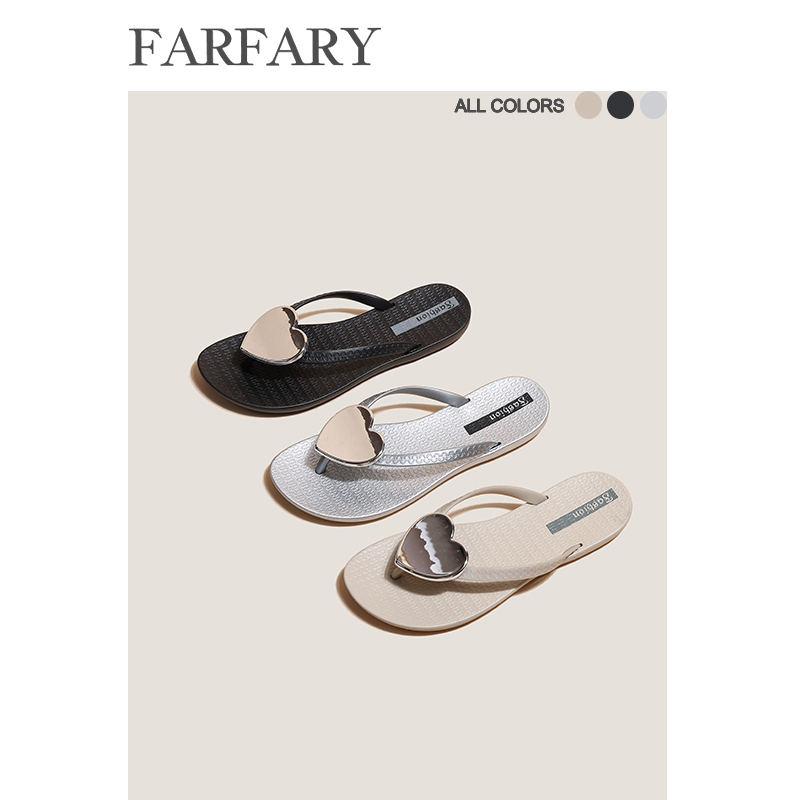 Farfary Sweet Potato Puree ins Seaside Beach Vacation Flip-Flops Summer Shiny Heart-Shaped Flip-Flops for Women