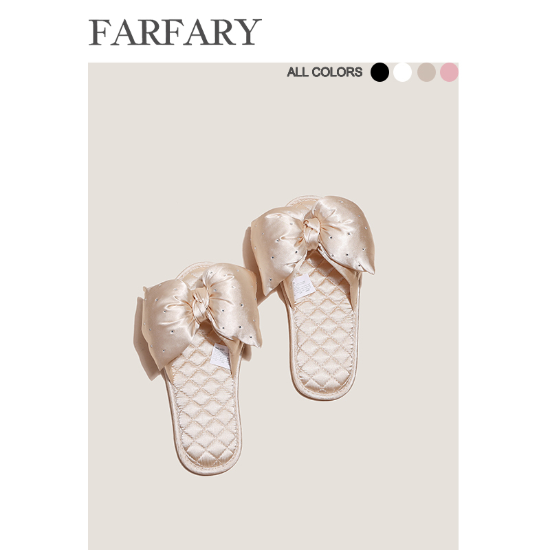 Farfary Sweet Potato Puree French Satin Slippers for Women, Indoor Light Luxury Silk Satin Soft Sole Lightweight Non-Slip Spring and Autumn