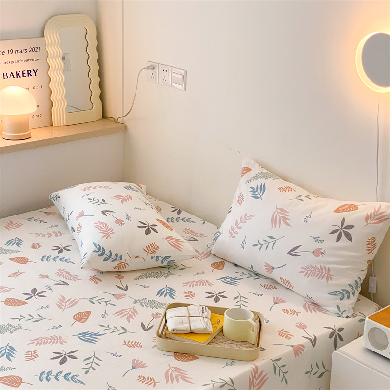 Japanese homestay style single double cute girl white cartoon 100% cotton twill single piece bed pure cotton sleeping sheet