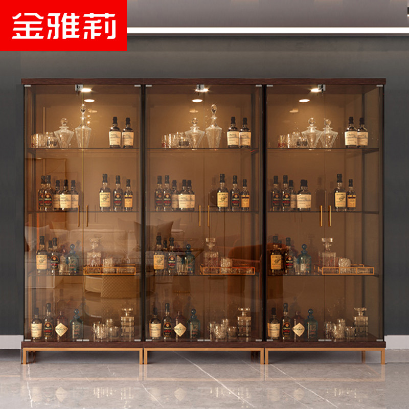 Living Room Wine Cabinet Minimalist Modern Display Cabinet Leaning Against Wall Dining Side Cabinet Glass Cupboards Red Wine Collection Cabinet Tea Color Glass Cabinet 