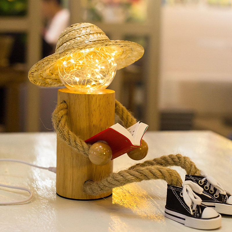 Wooden man creative night light ins atmosphere bedroom bedside sleeping table lamp Christmas boy and girl birthday gift