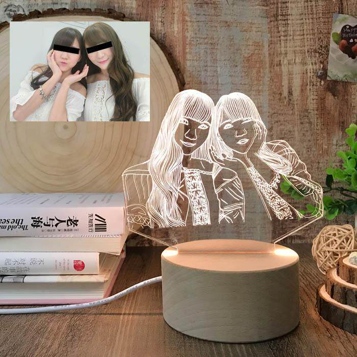 Image photo DIY custom solid wood LED Night Light 3D Bed Head Bedroom Sleep Lamp ins Christmas gift